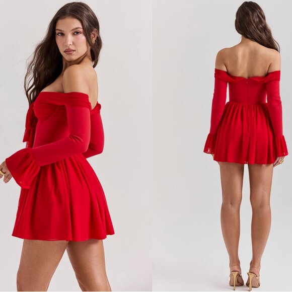 House of CB 'Alana' Scarlet Off Shoulder Dress NWOT - Picture 7 of 11